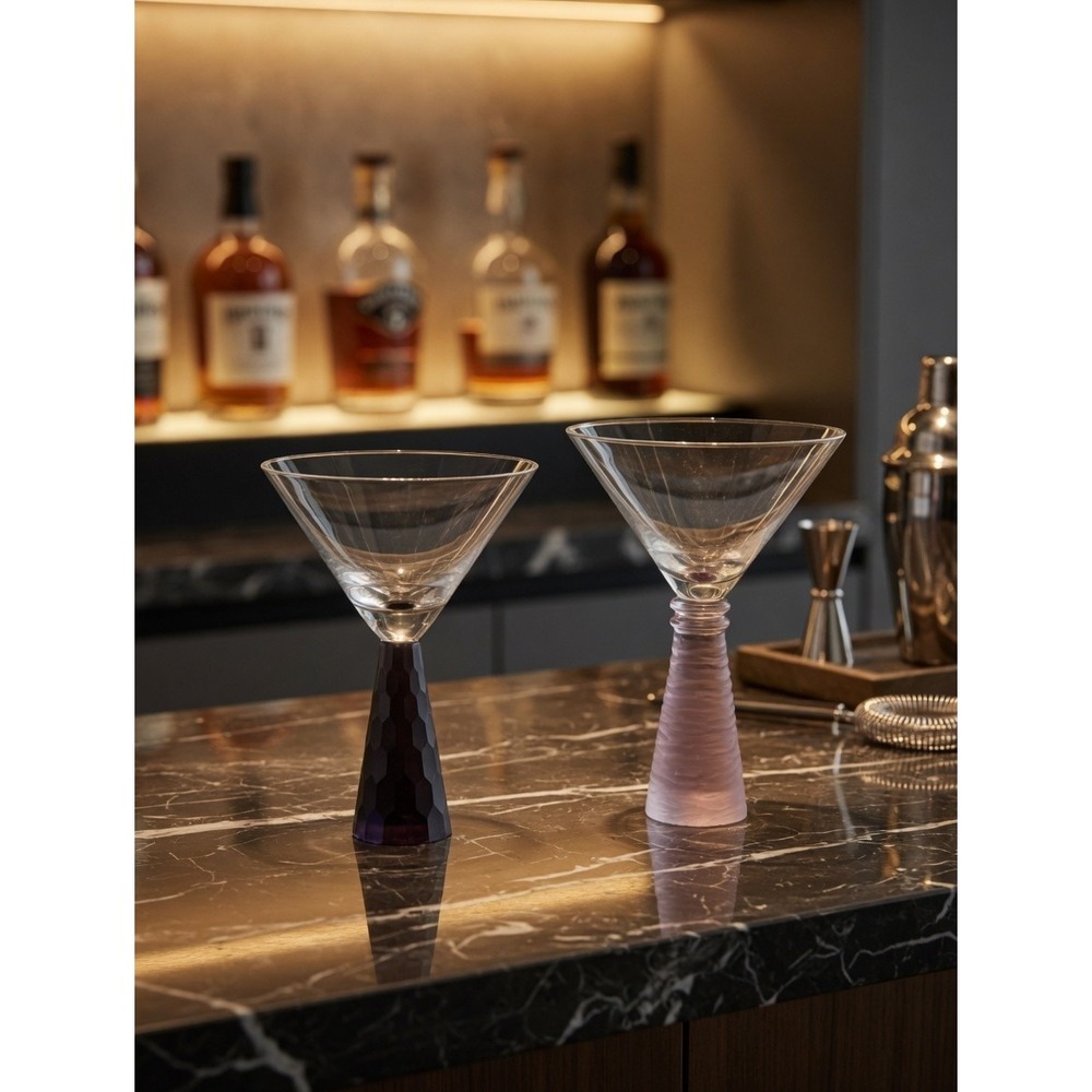 Artland Prescott Martini Glasses - Set of 2 Mismatched Plum & Pink Hammered...
